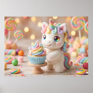 Affiche Licorne pastel avec Cupcake arc-en-ciel