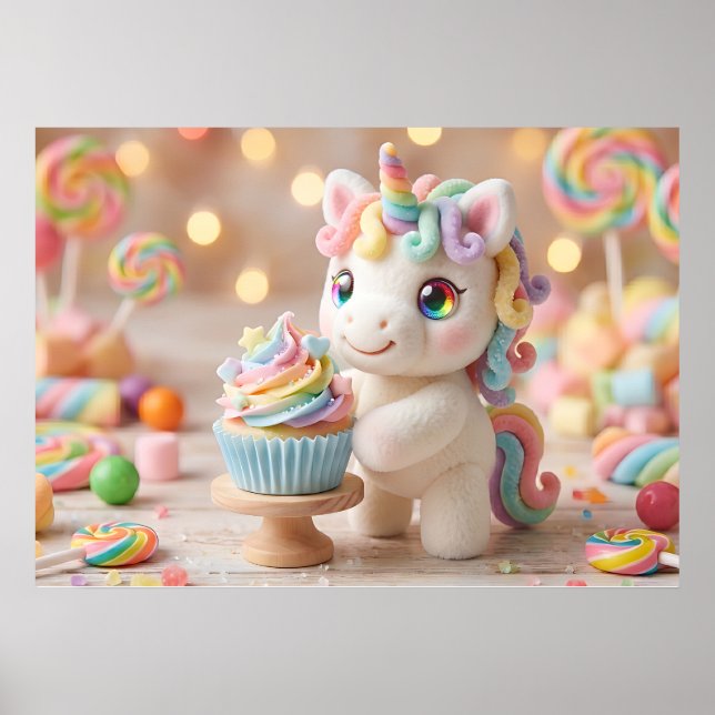 Affiche Licorne pastel avec Cupcake arc-en-ciel (Devant)