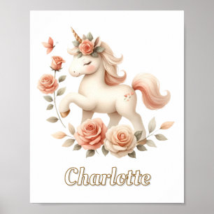Affiche Licorne pastel fantaisiste avec des roses