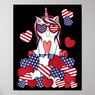Affiche Licorne Patriotique 4 Juillet États-Unis Drapeau A