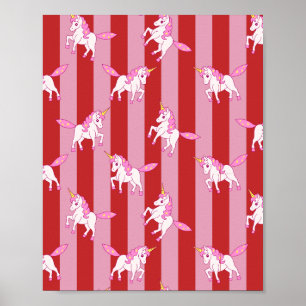 Affiche Licorne rayée rose et rouge 