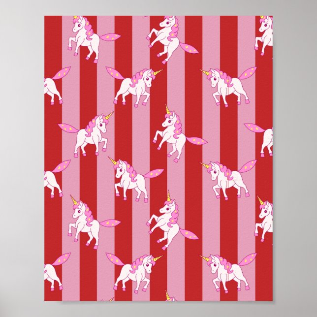 Affiche Licorne rayée rose et rouge  (Devant)