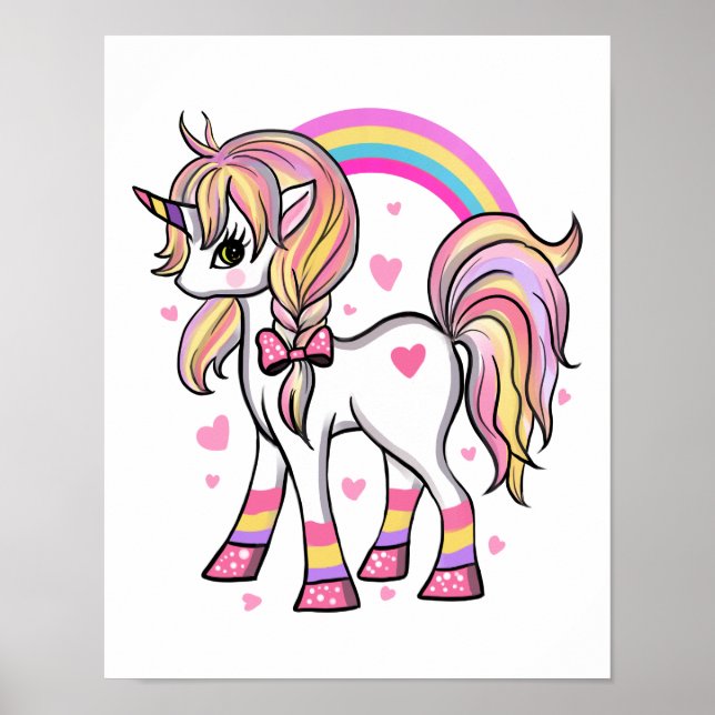 Affiche Licorne Rose Arc-en-ciel (Devant)