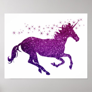 Affiche licorne rose et violet scintillante