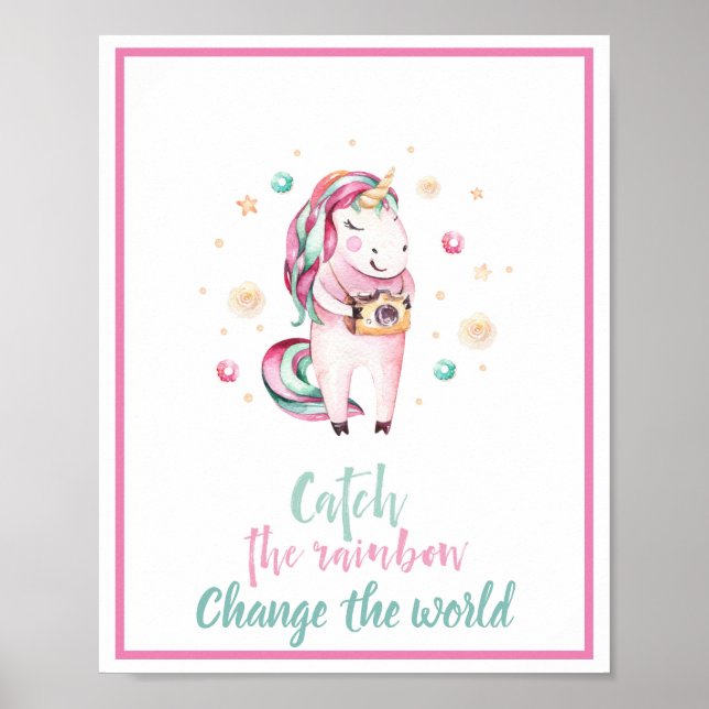 Affiche Licorne Rose Inspirante pour Fille Attrape l'Arc-e (Devant)