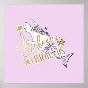 Affiche Licorne Sirène Moderne Tendance Croire aux Miracle