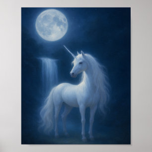 Affiche Licorne sous la lumière lunaire mystique & Cascade