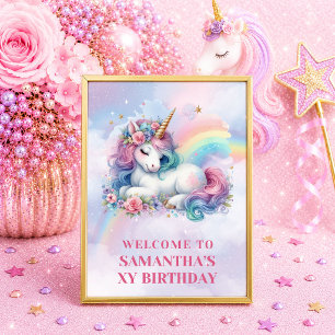 Affiche Licorne Tendances Rose Violet Fille Anniversaire B