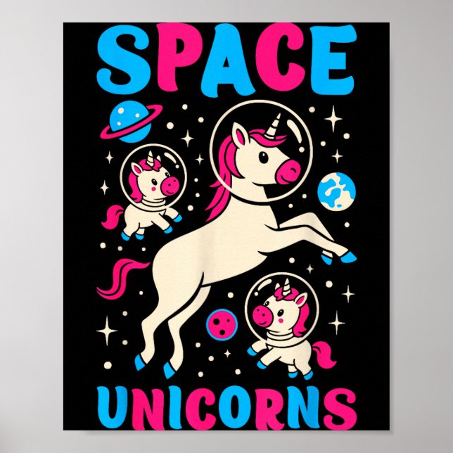 Affiche Licornes de l'espace astronaute Licorne mignonne A (Devant)