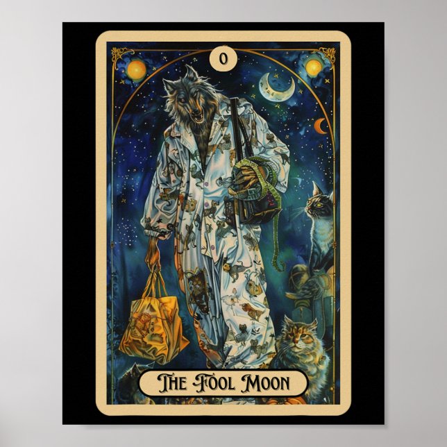 Affiche L'idiot de la lune Werewolf (l'idiot) Tarot d'Hall (Devant)