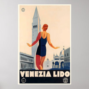 Affiche Lido de Venise Venise Lido Italie Voyage Rétro