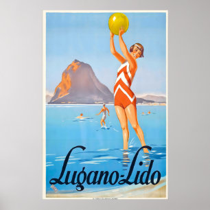 Affiche Lido Plage Lac Front de mer Lugano Suisse