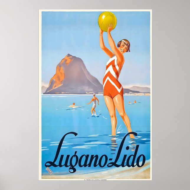 Affiche Lido Plage Lac Front de mer Lugano Suisse (Devant)