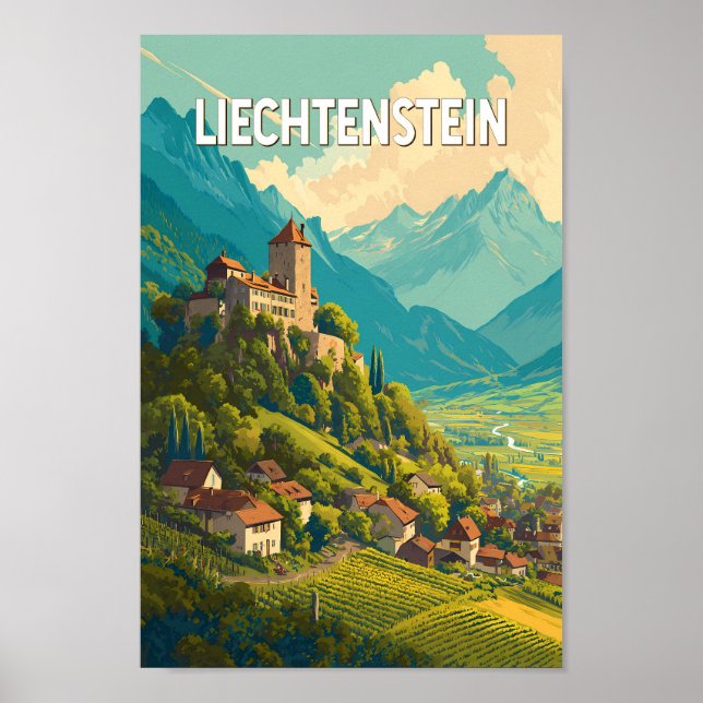 Affiche Liechtenstein Illustration Travel Art Vintage (Devant)