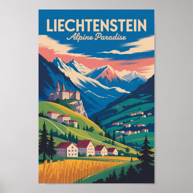 Affiche Liechtenstein Landscape Illustration Travel Art (Devant)