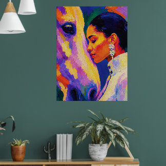 Affiche Lien Délicat – Portrait Fauviste de Femme et de Ch