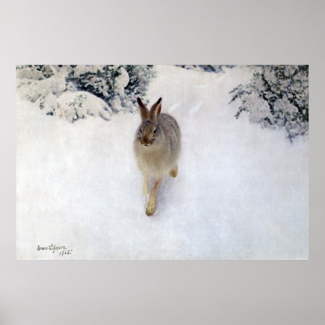 Affiche Lièvre d'hiver (lapin), Bruno Liljefors (Devant)