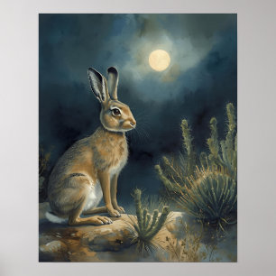 Affiche Lièvre du désert sous la lune