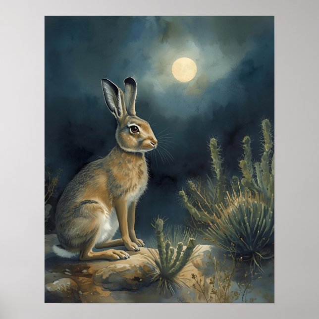 Affiche Lièvre du désert sous la lune (Devant)
