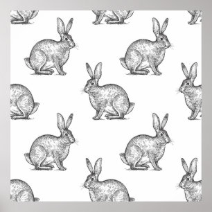 Affiche Lièvre ou lapin. Motif sans couture avec animation