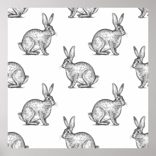 Affiche Lièvre ou lapin. Motif sans couture avec animation (Devant)