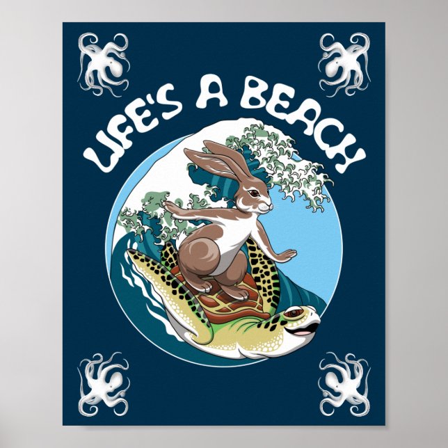 Affiche Life is a Beach - Rabbit and Turtle Surfing (Devant)