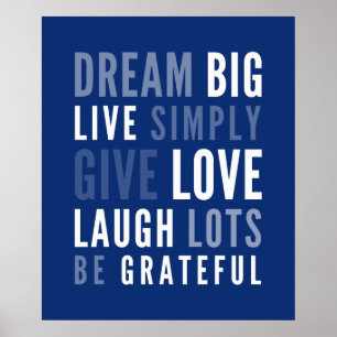 Affiche LIFE MANTRA positive typographie moderne bleu fonc