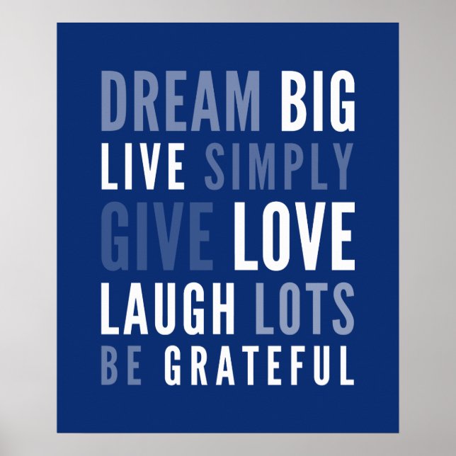 Affiche LIFE MANTRA positive typographie moderne bleu fonc (Devant)