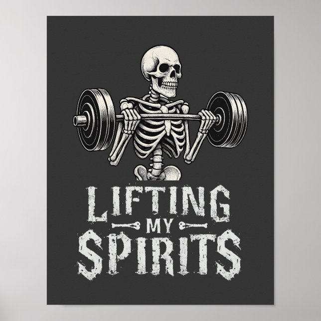 Affiche Lifting My Spirits Bodybuilding Skeleton Funny Gym (Devant)