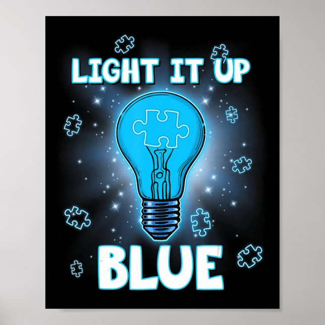 Affiche Light It Up Blue Autism Shirt I Wear Blue For Awar (Devant)