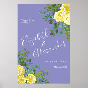 Affiche Light Yellow & Periwinkle Blue Rose Floral Wedding