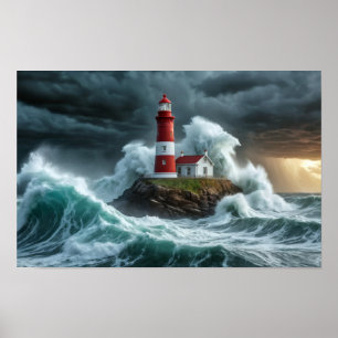 Affiche Lighthouse Ocean Storm Majestic Puissante vague