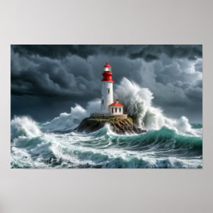 Affiche Lighthouse Ocean Storm Majestic Puissante vague