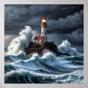 Affiche Lighthouse Ocean Storm Majestic Puissante vague