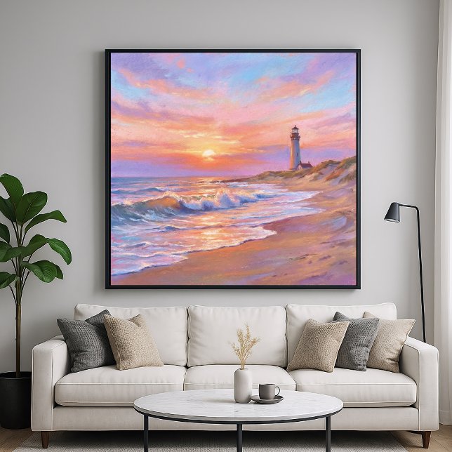 Affiche Lighthouse Shore Sunset - Pastel Painting Style (Créateur téléchargé)