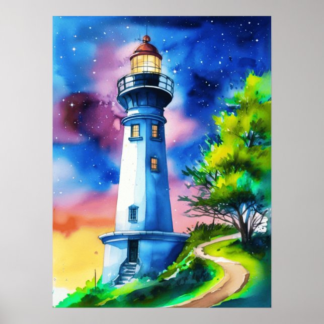 Affiche Lighthouse Under a Starry Sky (Devant)
