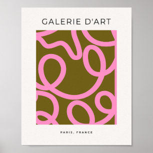 Affiche Ligne Abstraite Rose Et Vert Olive