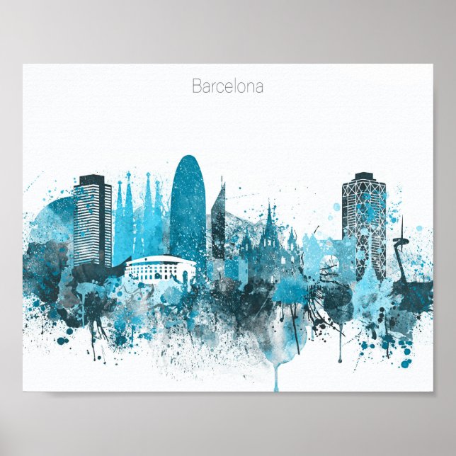 Affiche Ligne aérienne bleue monochrome de Barcelone (Devant)
