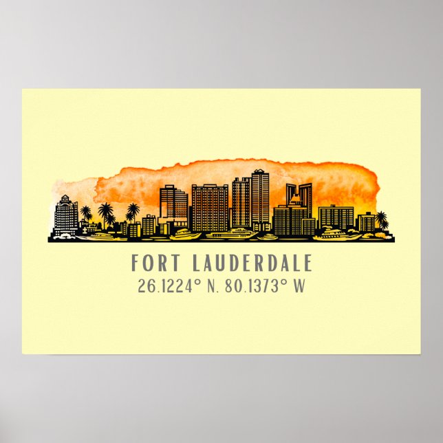 Affiche Ligne aérienne et coordonnées de Fort Lauderdale (Devant)