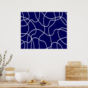 Affiche Ligne Art : Blanc sur Bleu foncé