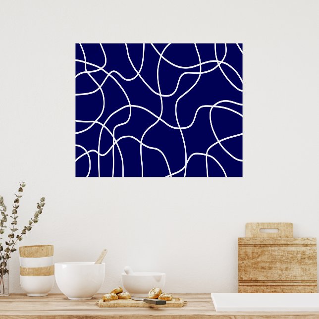 Affiche Ligne Art : Blanc sur Bleu foncé (Cuisine)