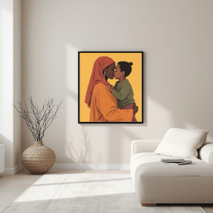 Affiche Ligne artistique mère et enfant noirs