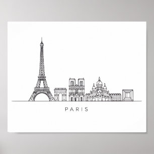 Affiche Ligne artistique minimaliste de la skyline de Pari