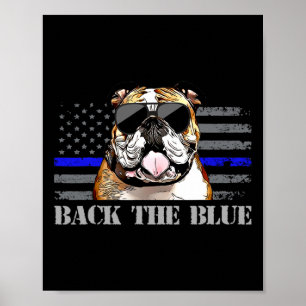 Affiche Ligne Bleue Mince Drapeau américain Police Chien