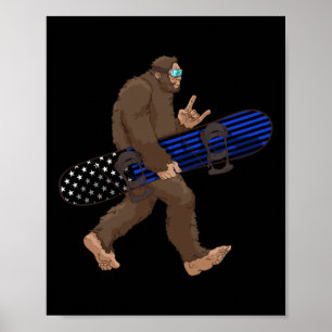Affiche Ligne Bleue Mince Snowboard Bigfoot Cadeau Pour Sn