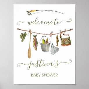 Affiche Ligne de Baby shower de rouleaux de pêche