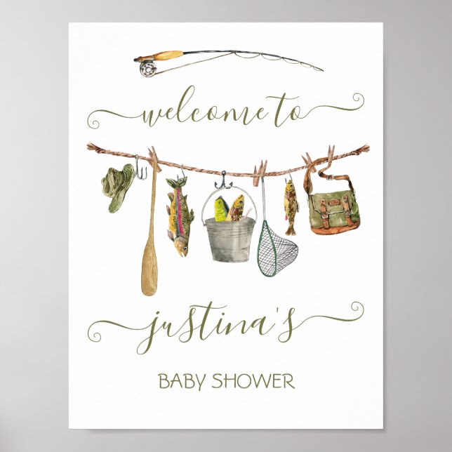 Affiche Ligne de Baby shower de rouleaux de pêche (Devant)