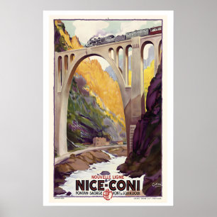 Affiche Ligne de chemin de fer Nice à Coni Fontan-Saorge S