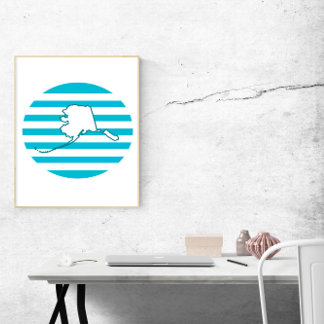 Affiche Ligne de l'Alaska - Cercle rétro bleu