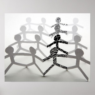 Affiche Ligne de poupées de chaîne de papier blanc